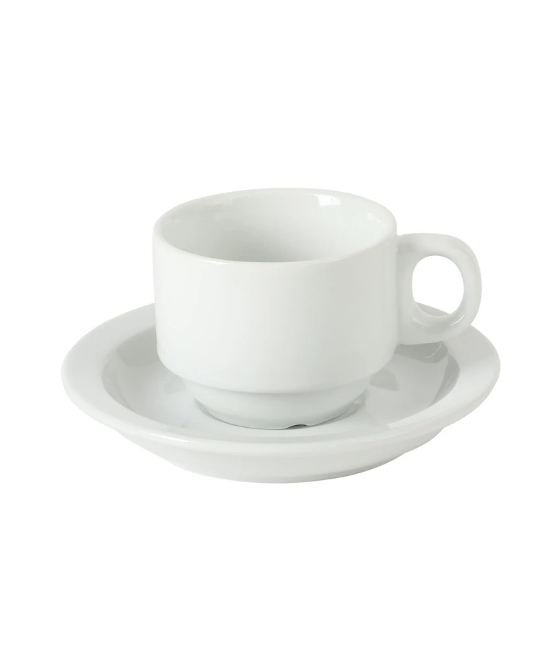 Gibson Home Gracious Dining 3-Ounce Espresso Cups Set of 4, Small Stackable Coffee Cups with 4 Saucers, Metal Stand, Ceramic Demitasse Mugs