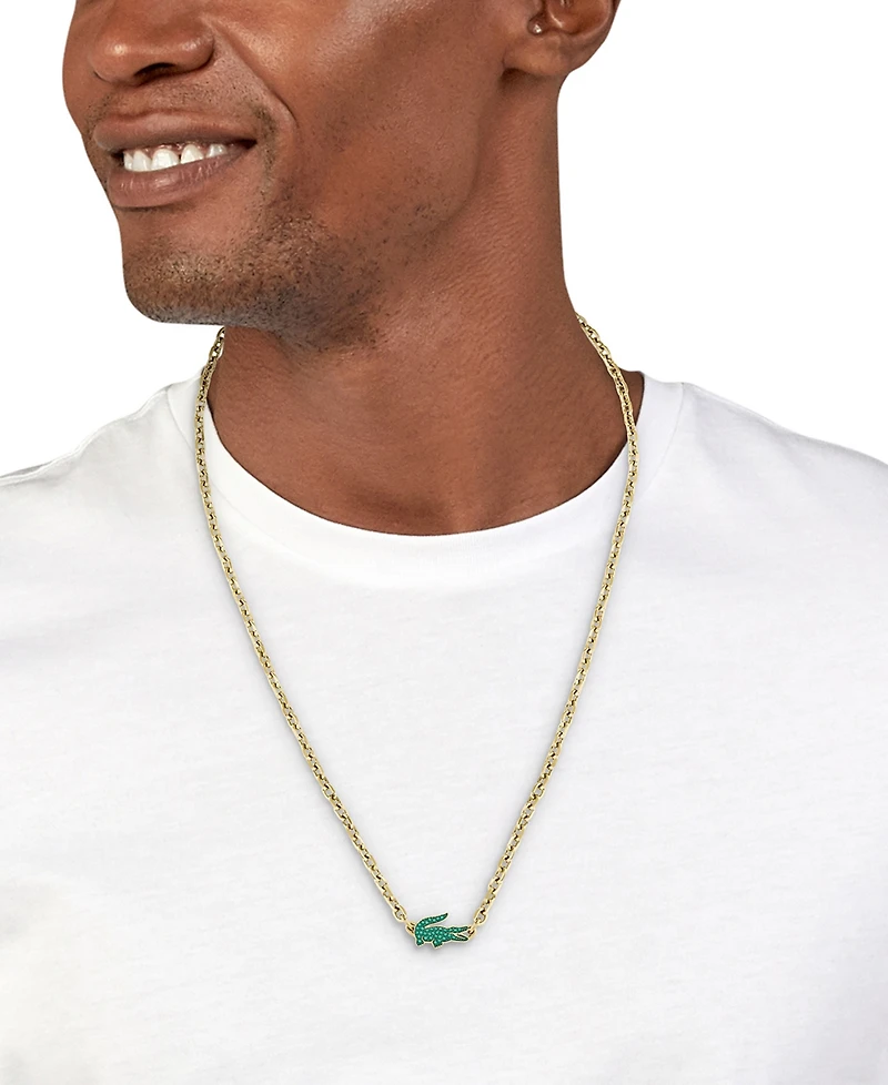 Lacoste Men's Arthor Green Crystal Gold-Tone Crocodile Necklace