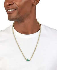 Lacoste Men's Arthor Green Crystal Gold-Tone Crocodile Necklace