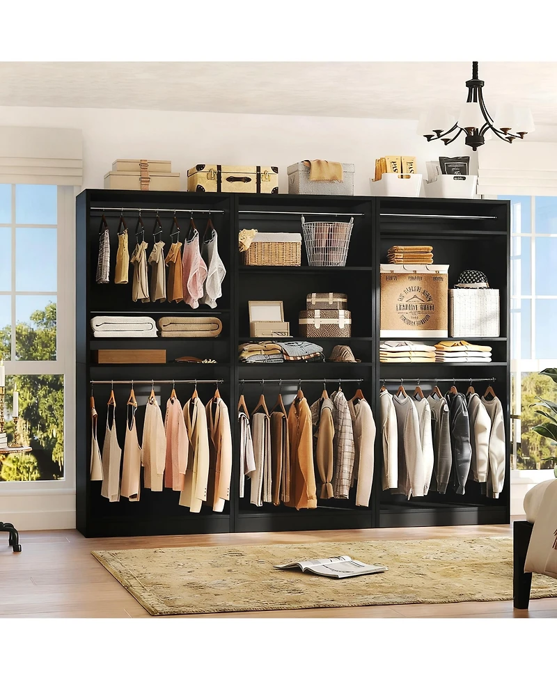 Aheaplus 36" Wooden Closet Organizer with Adjustable Shelves, Freestanding Wardrobe Hanging Rails