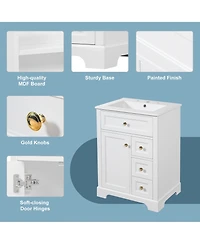 Cesicia 24 in. Bathroom Vanity with Sink, 3 Drawers & Cabinet with 2-Tier Door Storage Rack, Soft-Close Door & Drawers for Small to Medium Bathrooms