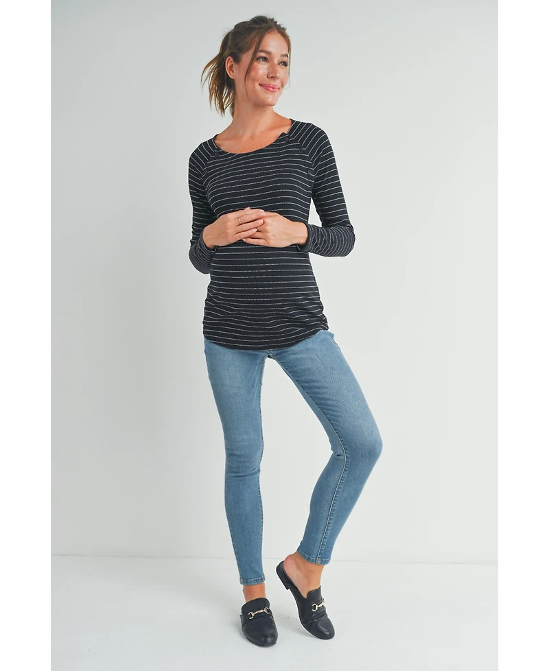 Hello Miz Maternity Long Sleeve Striped Nursing Top
