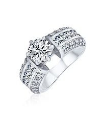 Bling Jewelry Art Deco Style 2CT Cz Solitaire Promise Wide 3 Row Pave Band Sterling Silver