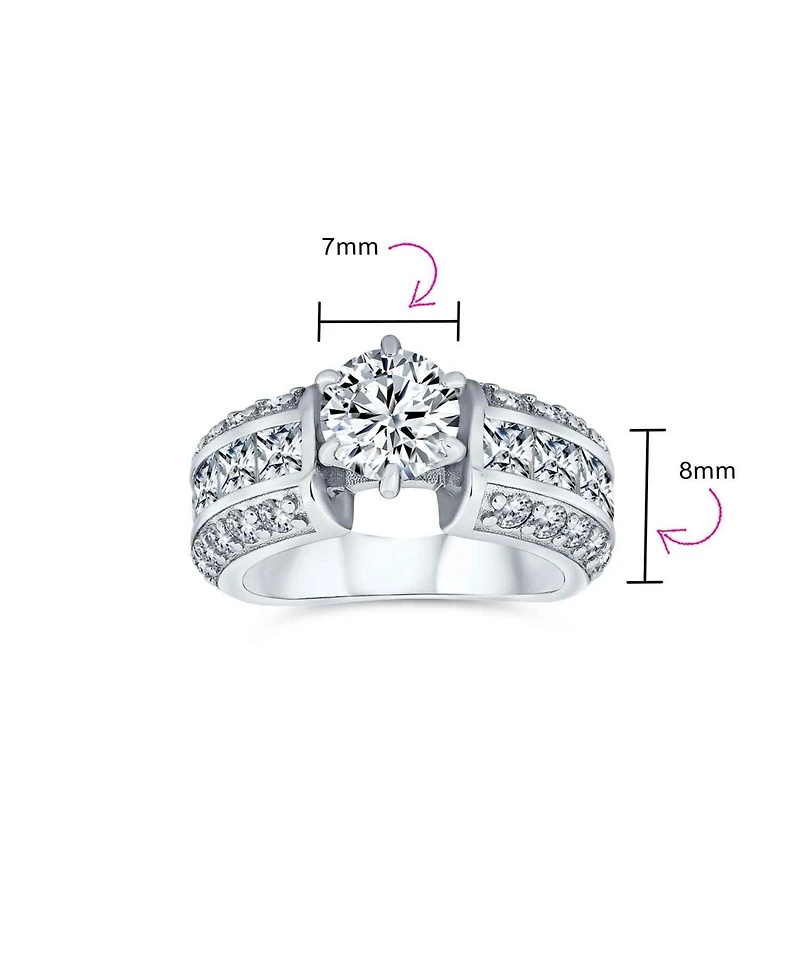 Bling Jewelry Art Deco Style 2CT Cz Solitaire Promise Wide 3 Row Pave Band Sterling Silver