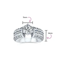 Bling Jewelry Art Deco Style 2CT Cz Solitaire Promise Wide 3 Row Pave Band Sterling Silver