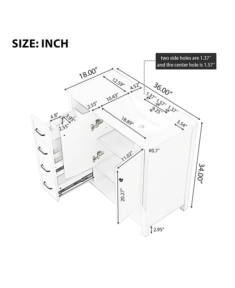 Cesicia Solid Wood 36 in. Bathroom Vanity Cabinet with Sink Top, Two Doors and Two Drawers, Open shelf