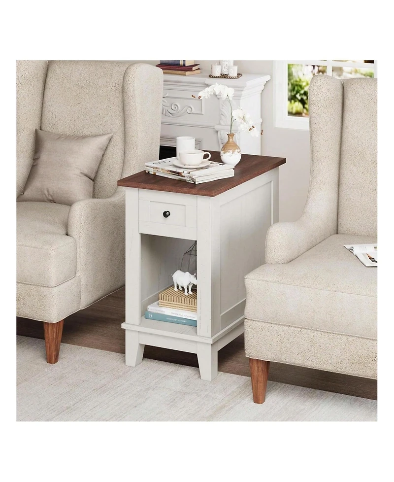 gaomon Narrow Side Table With Charging Station Small Farmhouse End Tables Storage Nightstand Bedside Tables Living Room