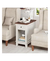 gaomon Narrow Side Table With Charging Station Small Farmhouse End Tables Storage Nightstand Bedside Tables Living Room
