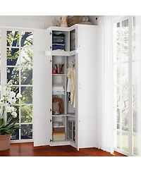 Famapy White Wood 6-Door Corner Wardrobe Armoires with Storage Shelves