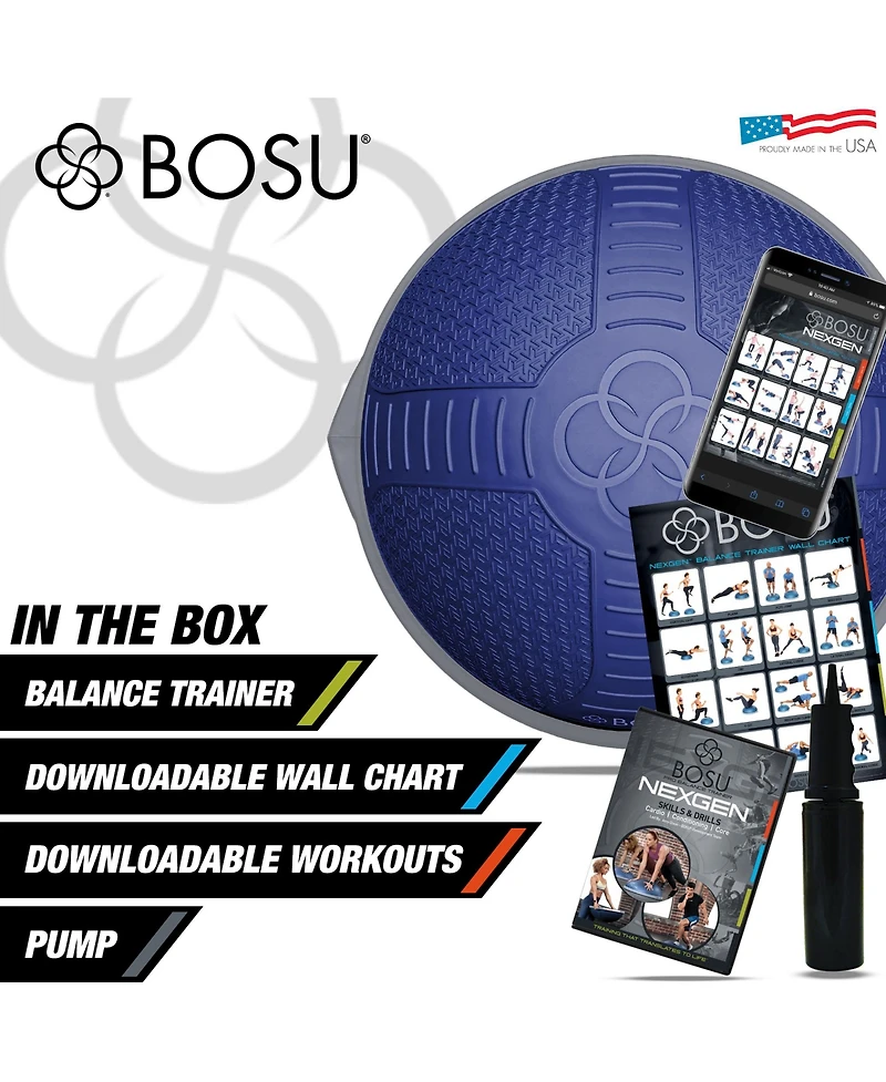 Bosu Nexgen Balance Strength Trainer, Home Gym Workout Equipment, 26", Dusk