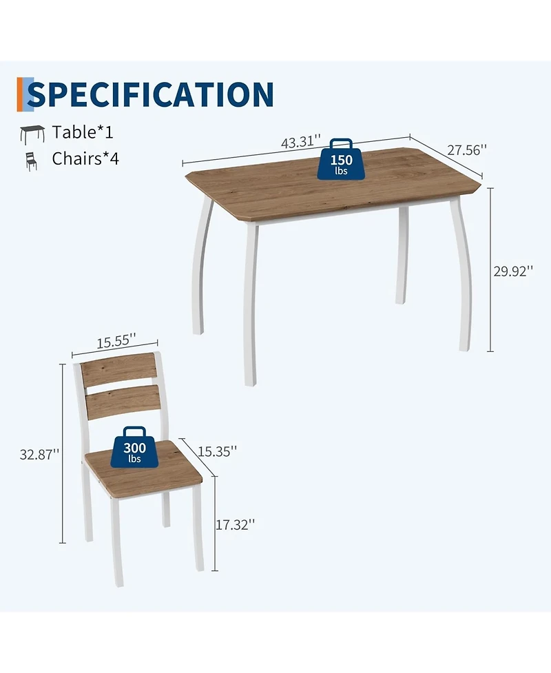 Gaomon 5-Piece Dining Table Set for 4, Modern Kitchen Table and 4 Chairs, Space-Saving Metal Frame, for Small Apartment, Dining Room