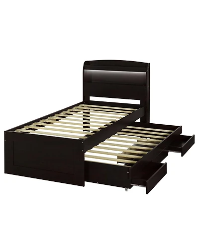 Boyel Living Twin Xl Platform Bed with Storage Led Headboard, Charging Station, Trundle and 2 Drawers