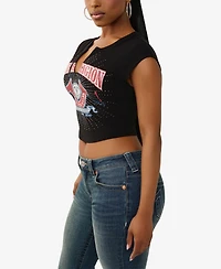 True Religion Women's Short Sleeve Distressed Buddha T-Shirt