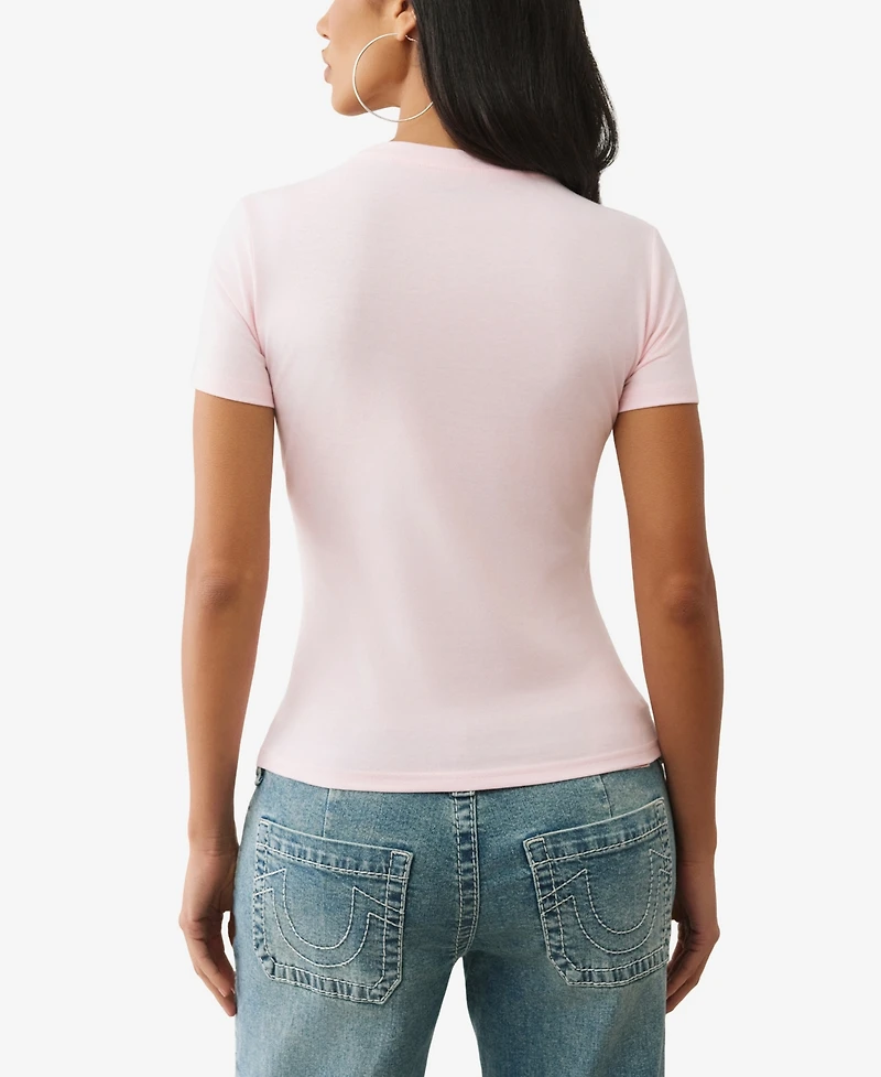 True Religion Women's Short Sleeve Crystal Buddha T-Shirt