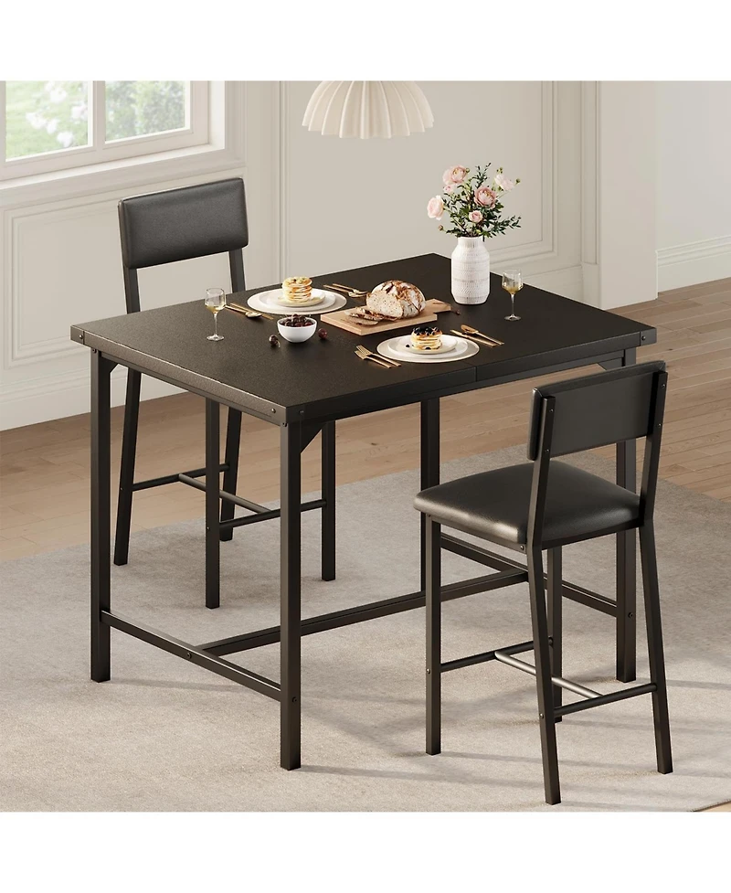 Gaomon 3-Piece Counter Height Dining Table Set for 2 with Footrest & Corner Protectors, Kitchen and Upholstered Bar Stools