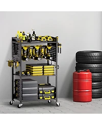 Mecale 4-Tier Tool Cart, 150 lb Capacity, Rolling Drill Holder & Storage Rack on Wheels.
