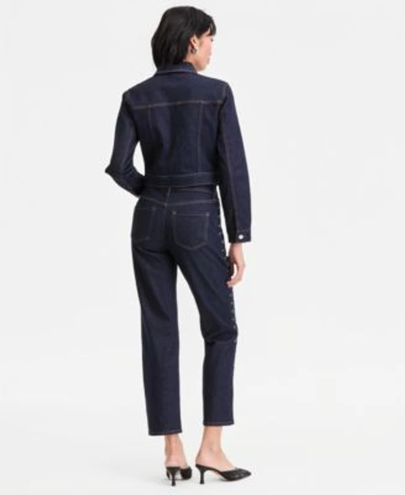 I.N.C. International Concepts Womens Cropped Lace Up Jacket Straight Leg Jeans