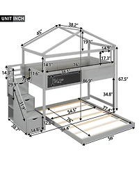 Boyel Living Twin Over Full House Bunk Bed with Storage Staircase and Blackboard