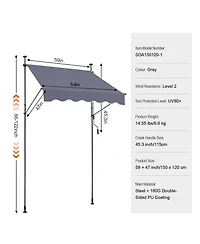 Mecale 59 x 47" Retractable Patio Awning, Manual Crank Sunshade Canopy, Adjustable Height 86-122 in, for Patio Balcony Yard, Dark Gray