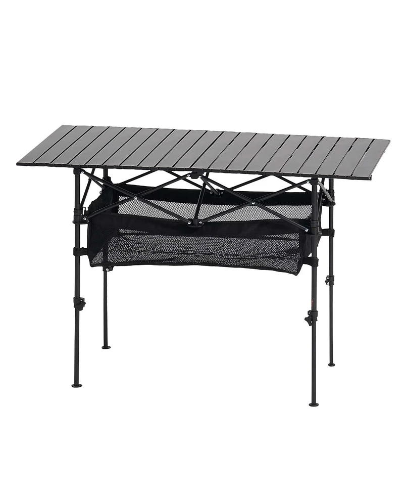 Mecale Roll-Up Folding Camping Table, Adjustable Height Aluminum, Storage Bag & Carry Bag, Black