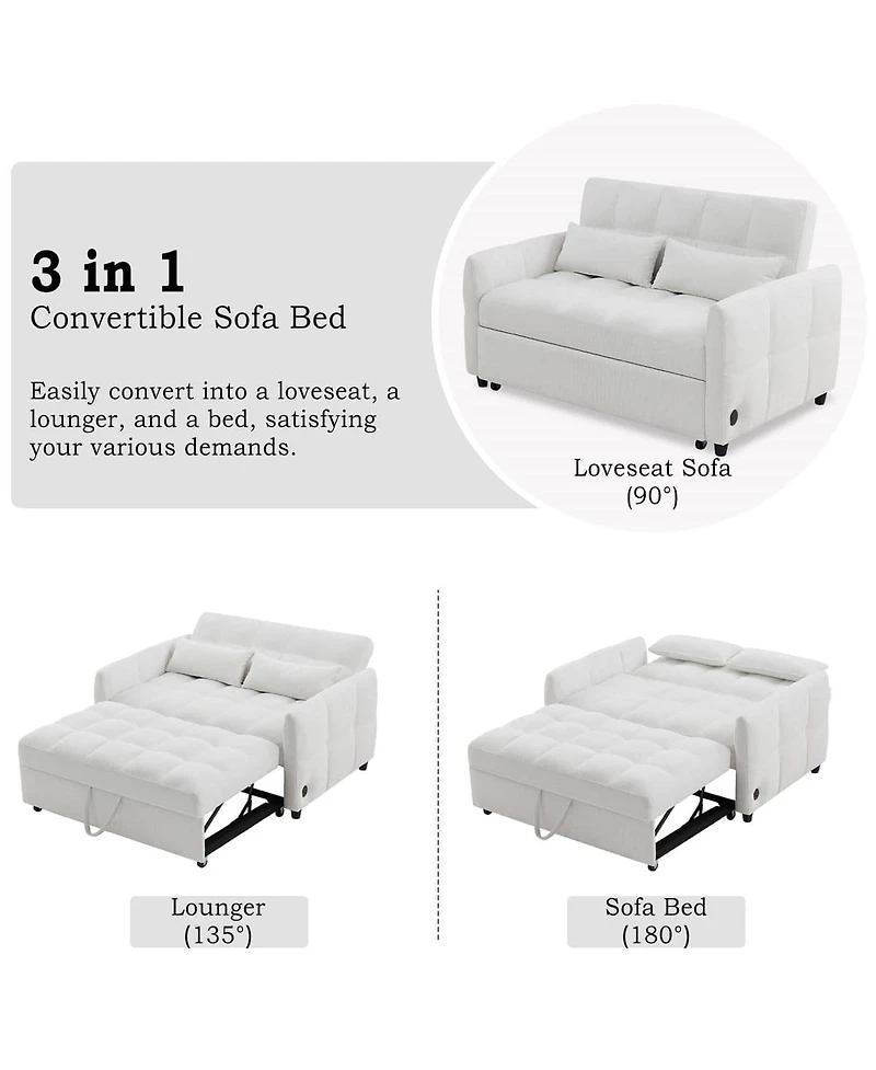 Maison Boucle 52.8'' Usb Convertible Sleeper Sofa Bed with Adjustable Backrest