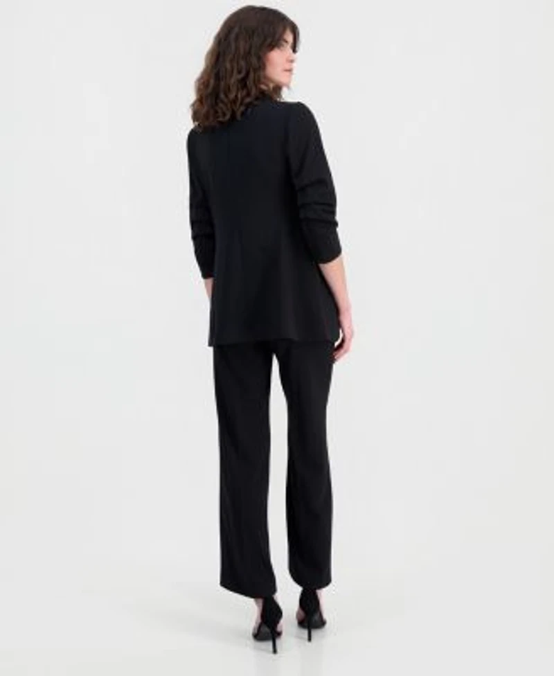 Anne Klein Womens Stretch Crepe Scrunch Sleeve Blazer High Rise Pull On Pants