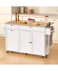 Volenca 60" Kitchen Island Cart with Wood Top, Drop Leaf, Drawers & Storage Racks.