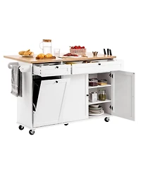 Volenca 60" Kitchen Island Cart with Wood Top, Drop Leaf, Drawers & Storage Racks.