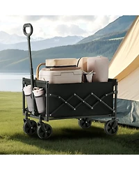 Mecale Collapsible Folding Wagon Cart, 120L Capacity, 225 lb Load, All-Terrain Wheels, Adjustable Handle, Outdoor Utility Cart, Black