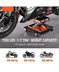 Mecale Motorcycle Lift, 1100 lb Scissor Lift Jack with Dolly & Hand Crank, Wide Deck, Tool Tray, Center Hoist Stand