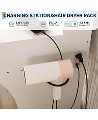 gaomon Vanity Desk with Led Mirror & Power Outlets,3 Light Modes, Modern Dressing Table for Bedroom