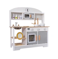 Bruce & Shark Wooden Kids Play Kitchen Set with Microwave, Sink & Storage, Gift for Boys and Girls