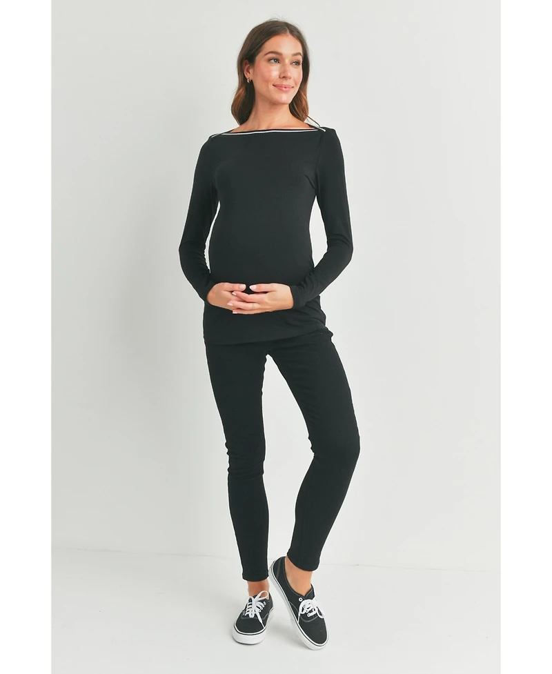 Hello Miz Maternity Fitted Boat Neck Long Sleeve Top