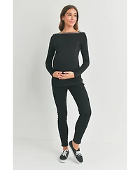 Hello Miz Maternity Fitted Boat Neck Long Sleeve Top