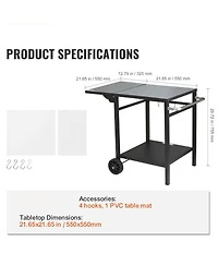 Mecale Outdoor Grill Prep Cart, Double-Shelf Folding Iron Table with Wheels, Carry Handle, for Bbq & Pizza Oven