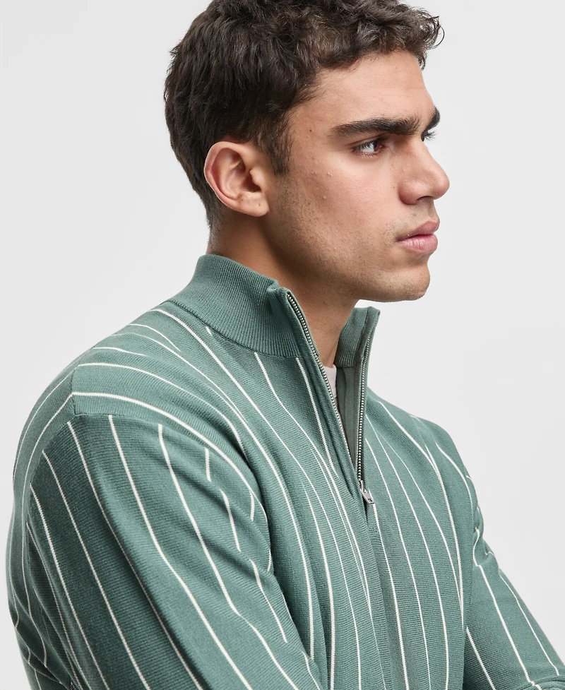 Mode of One Men's Relaxed-Fit Long-Sleeve Stripe Quarter-Zipper Sweater, Macy's Exclusive