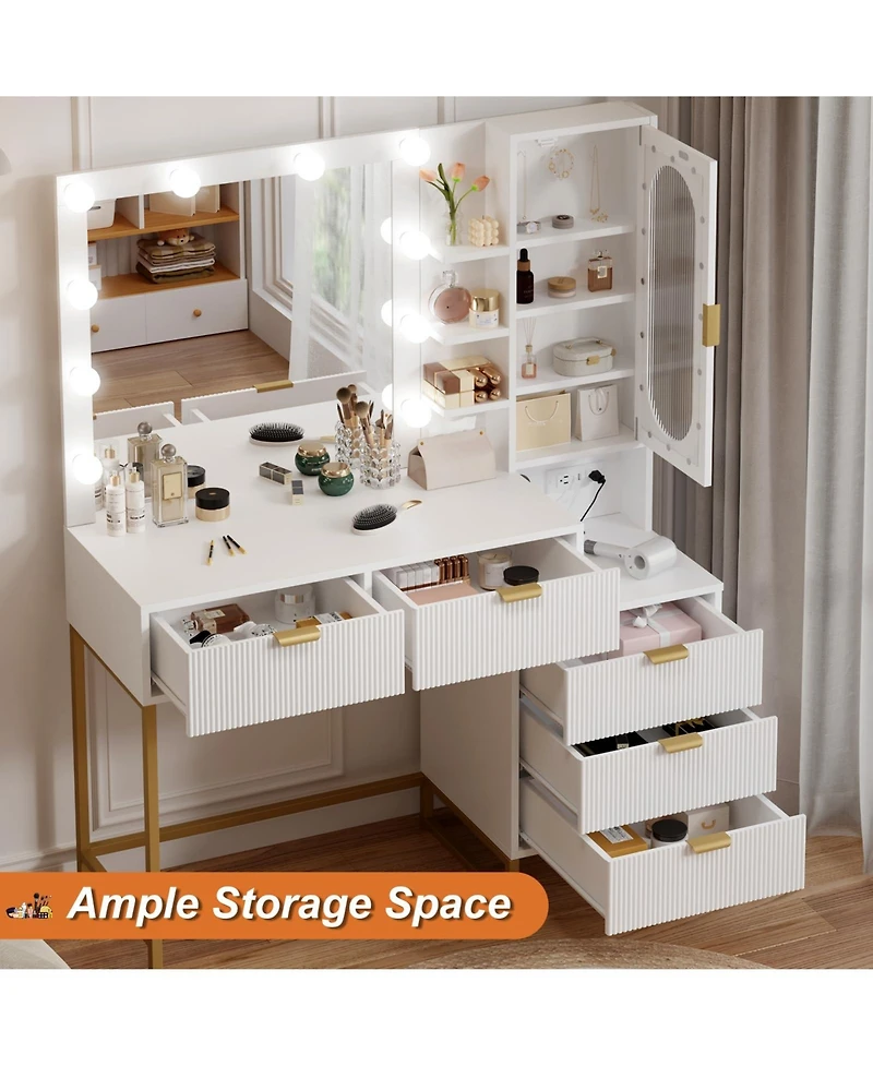 gaomon Vanity Benches, Modern Makeup Vanity Desk with Adjustable Mirror