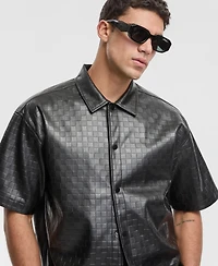 Mode of One Men's Relaxed-Fit Checkerboard Pleather Short-Sleeve Shirt, Macy's Exclusive