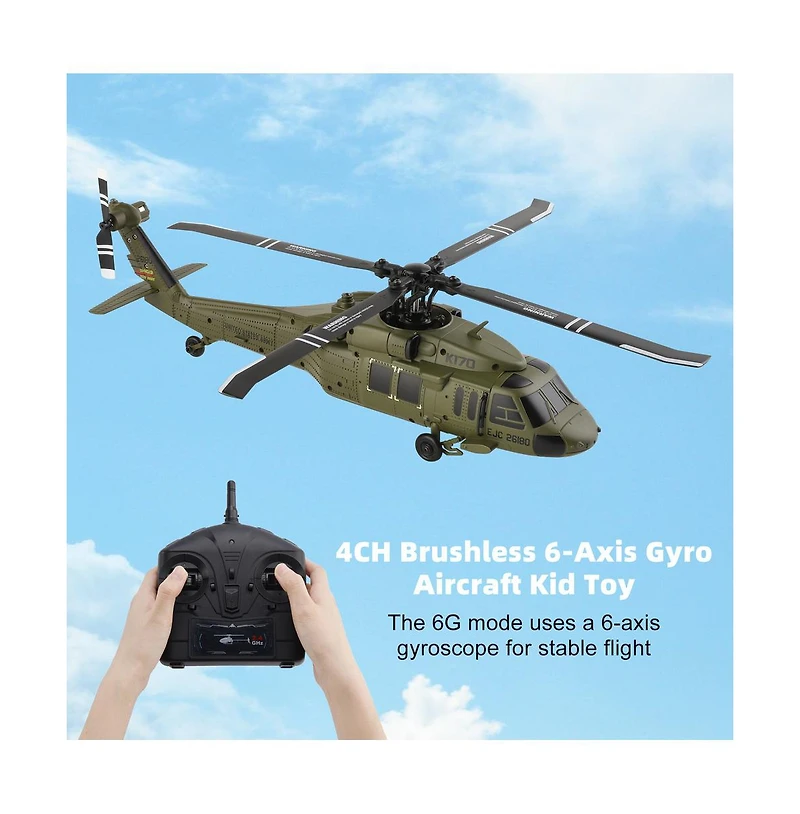 Bruce & Shark Uh-60L Black Hawk Rc Helicopter, 2.4G 4-Channel with Brushless Motor & 6-Axis Auto Hover