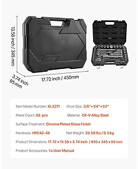 Mecale 86-Piece Socket & Ratchet Set, 1/4" 3/8" 1/2" Drive Sae & Metric, Ratchet, Accessories, Storage Case, Cr-v Steel