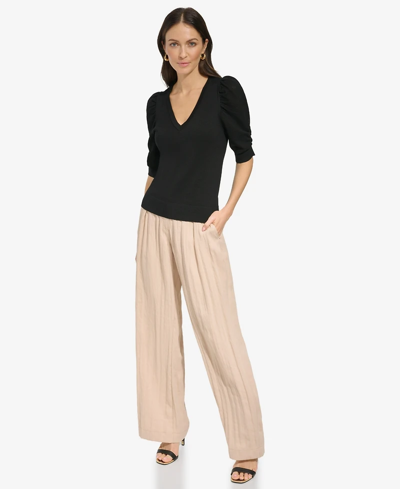Dkny Women's Puff-Sleeve V-Neck Sweater