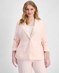 Tahari Asl Plus Faux-Pearl-Trim Ruched-Sleeve Blazer