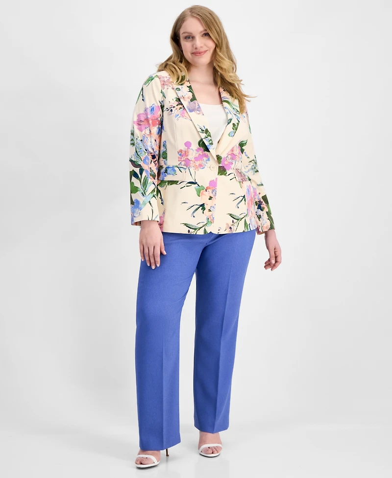 Tahari Asl Plus Floral Print Single-Button Blazer