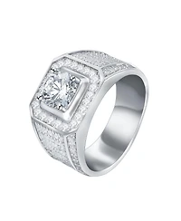 Bling Jewelry Statement Halo Square Solitaire Men's Ring Micro Pave Band Silver Plated