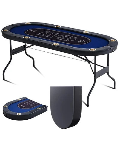 Mecale 72" Oval Foldable Poker Table for 8 Players, Padded Rails, Stainless Steel Cup Holders, Portable Card & Game Table