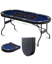 Mecale 72" Oval Foldable Poker Table for 8 Players, Padded Rails, Stainless Steel Cup Holders, Portable Card & Game Table