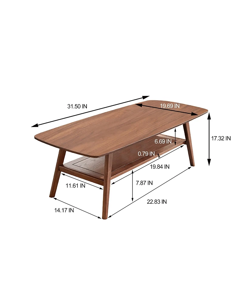 sumyeg Solid Oak Wood Coffee Table with Storage Shelf