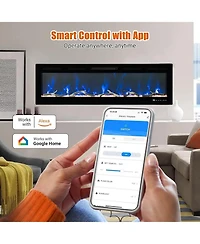 Gaomon 88" Smart Electric Fireplace, Wall Mounted/Recessed, WiFi, Remote & Touch, 750W/1500W Dual Heat, Adjustable Flame, Timer, Log & Crystal De