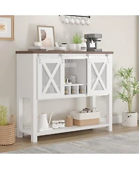 Gaomon Coffee Bar Cabinet, Farmhouse Sideboard Buffet with Sliding Barn Doors, Wine Racks, Open Storage Shelf, for Kitchen, Dining Room