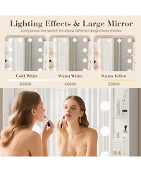 gaomon Dressing Table with 12 Led Mirror and Stool,Modern Vanity Desk Power Outlet,2 Drawers 6 Shelve for Cosmetics Storage